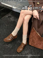 British retro thick-soled genuine leather old-style loafers, women's insole height-increasing small leather shoes, commuting single shoes, soft soles, not tiring feet thumbnail 4