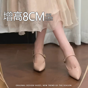 法式内增高尖头玛丽珍鞋女2026新款一字带气质优雅防滑通勤半拖鞋