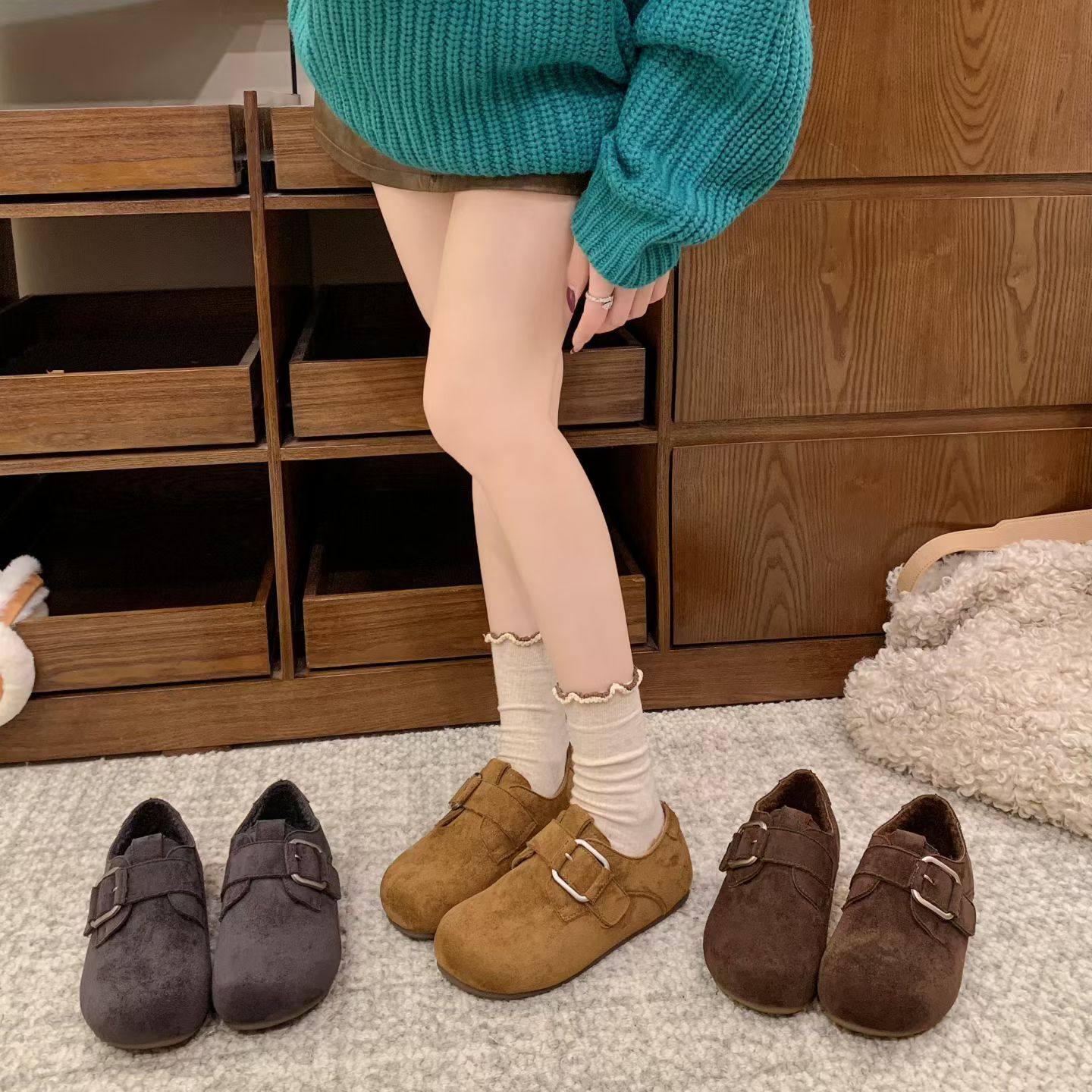 2025新款平底勃肯鞋女百搭粘扣休闲鞋一脚蹬圆头女鞋软底软面加绒,女鞋,浅口单鞋,淘宝优惠券,粉丝福利购,淘宝优惠卷