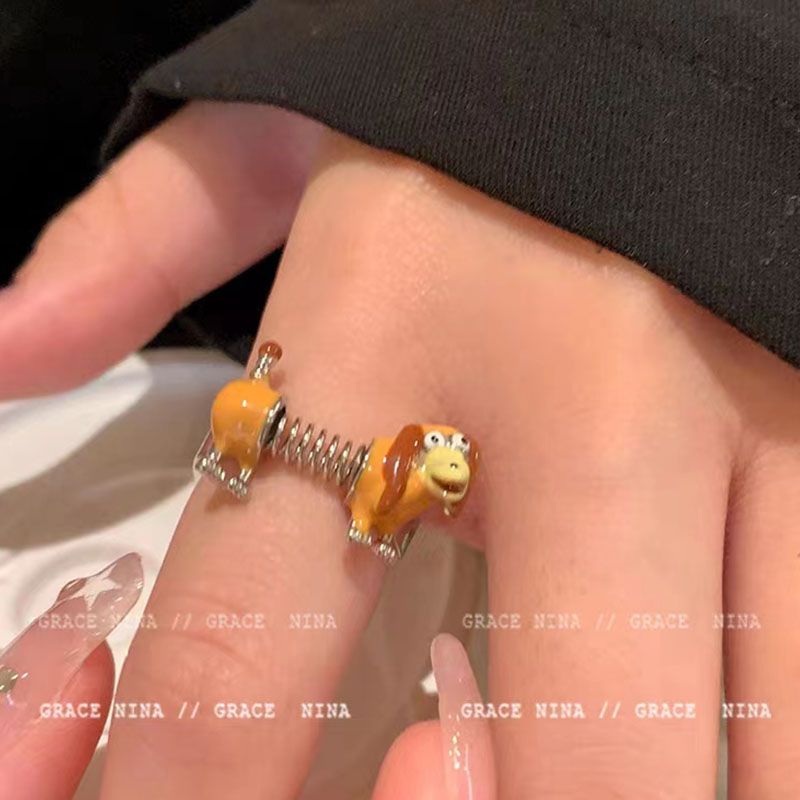 奇奇怪怪卡通弹簧狗戒指女小众设计可爱情侣对戒食指戒个时尚