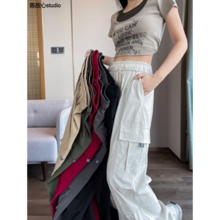 美式复古高街登山工装裤女春夏小个子速干宽松显瘦阔腿休闲运动裤