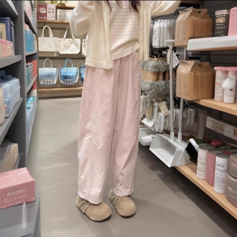梨形身材日系粉色气球裤女夏季灯笼裤胖mm小个子休闲哈伦裤九分裤