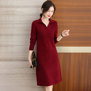 中长款 打底衫 毛衣裙子秋冬 气质通勤红色女装 小个子连衣裙2025新款