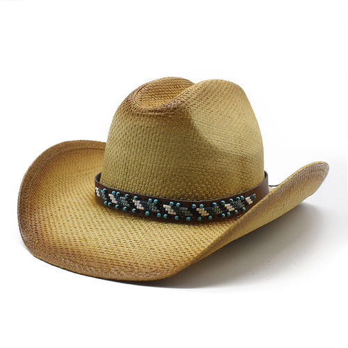 民族风春夏男女翘边三分草编喷漆牛仔草帽度假沙滩防晒Straw hat