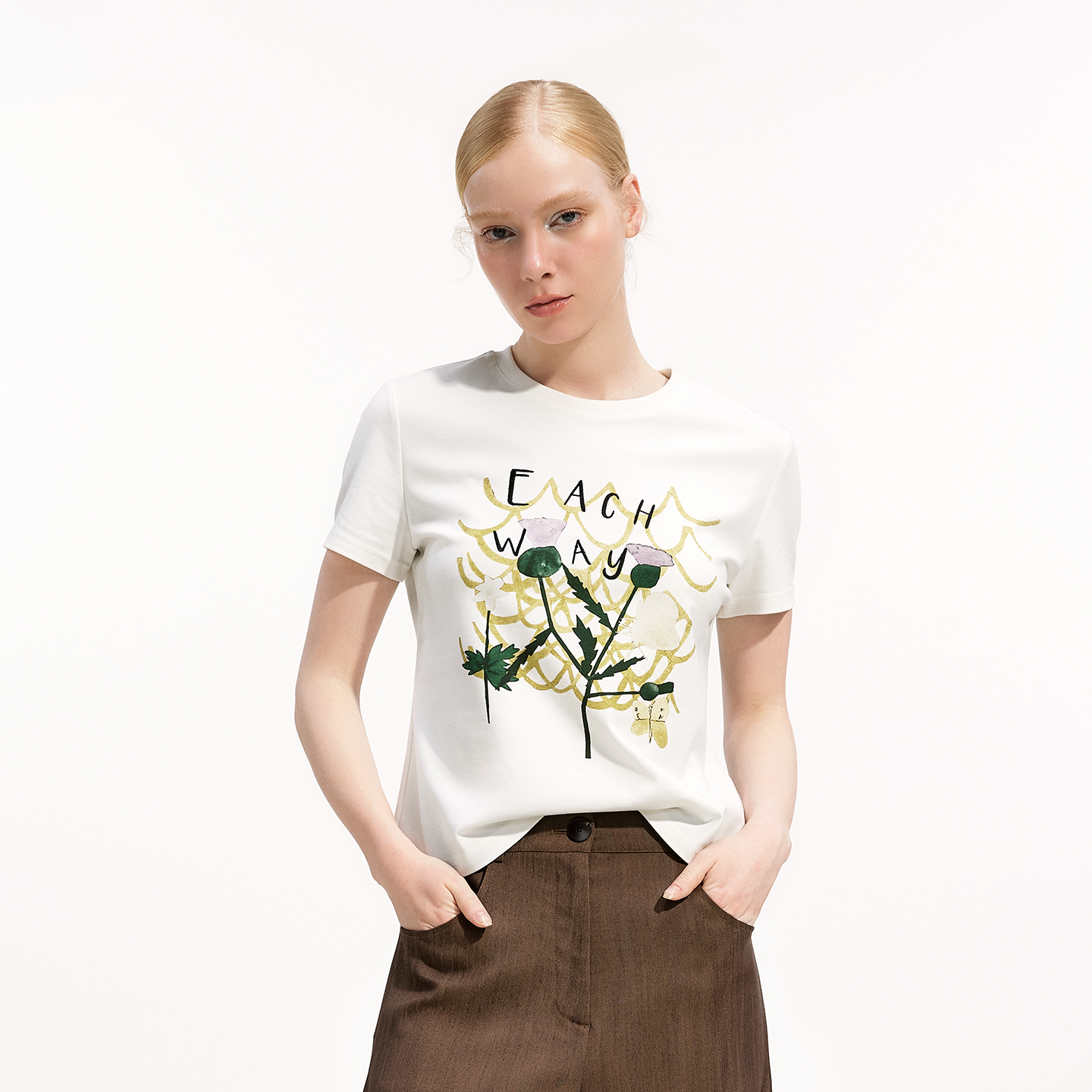 手绘水彩疗愈感短袖印花T恤