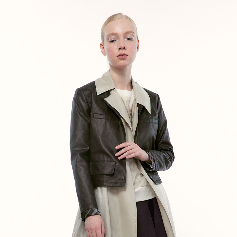 艺之卉老钱风超纤皮短外套