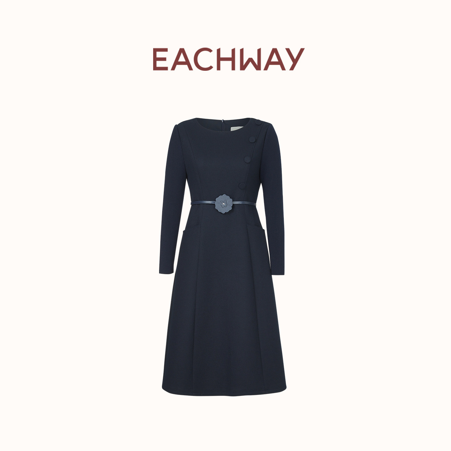 艺之卉精纺羊毛呢优雅修身连衣裙