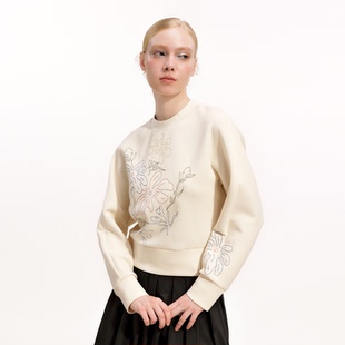 艺之卉优雅运动刺绣row系卫衣米色套头外套新款高智动感