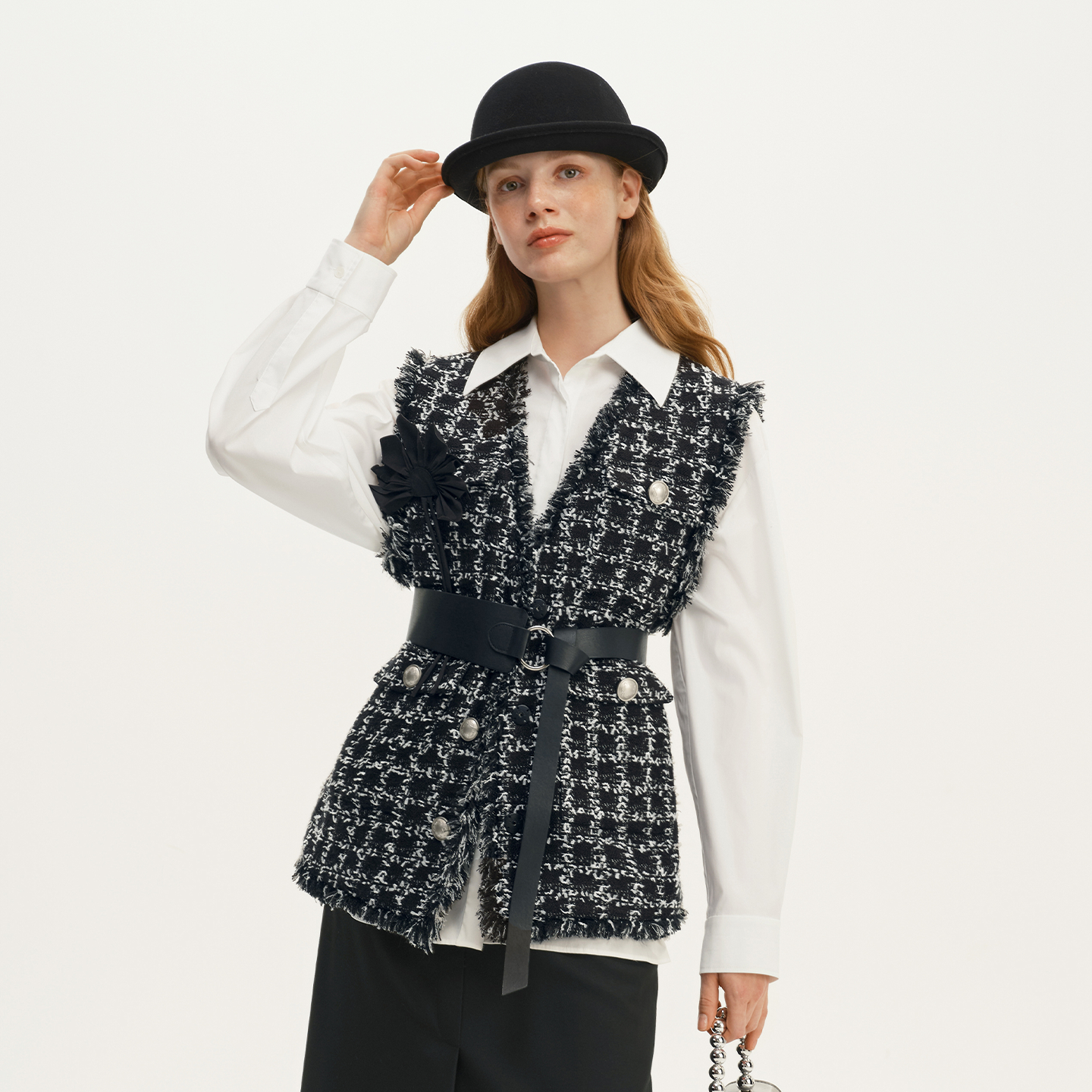 马甲外套银丝格纹呢优雅小香风