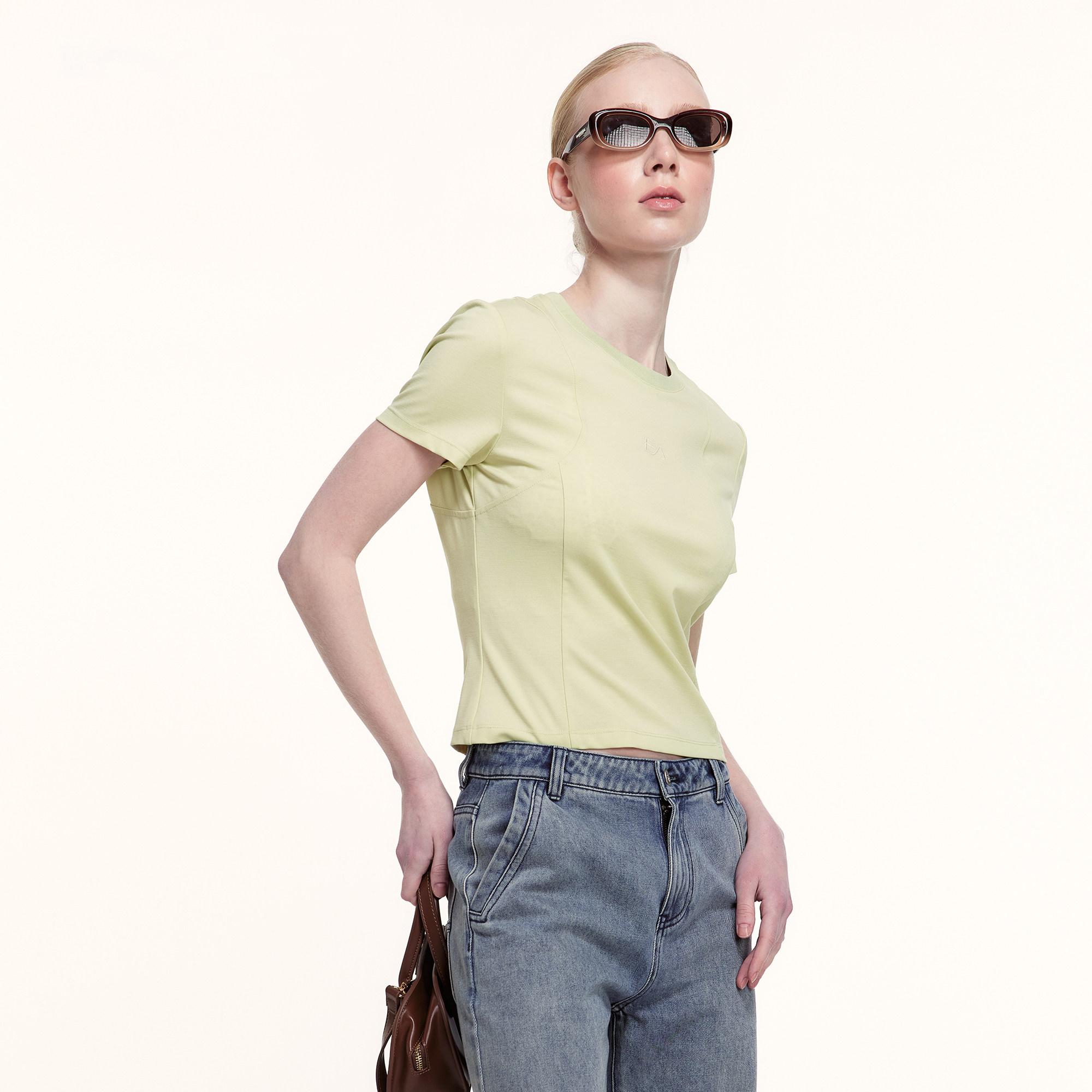 艺之卉珠地纹针织短袖T恤