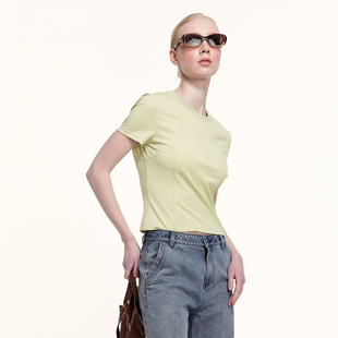 艺之卉珠地纹针织T恤嫩绿色简约圆领套头短袖上衣夏新款
