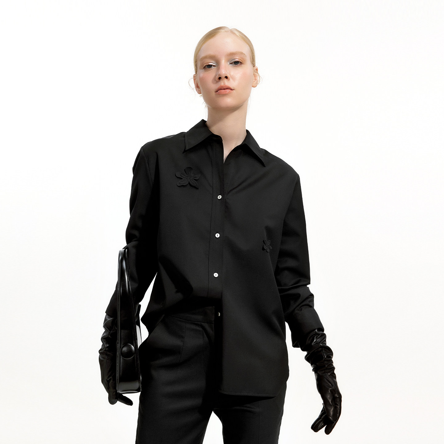 艺之卉立体刺绣花通勤衬衫