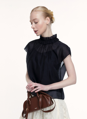 艺之卉木耳荷叶边领衬衫两件套盖肩袖薄纱上衣流浪嬉皮原创设计