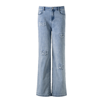 艺之卉美式复古风蝴蝶刺绣牛仔裤