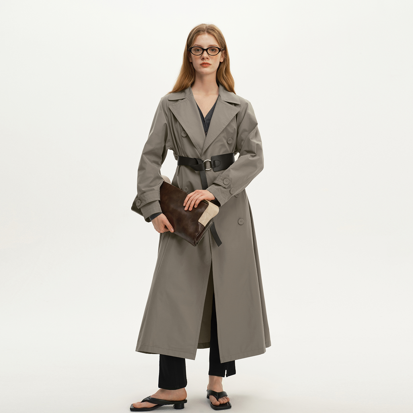 艺之卉经典通勤丝光抗皱风衣外套