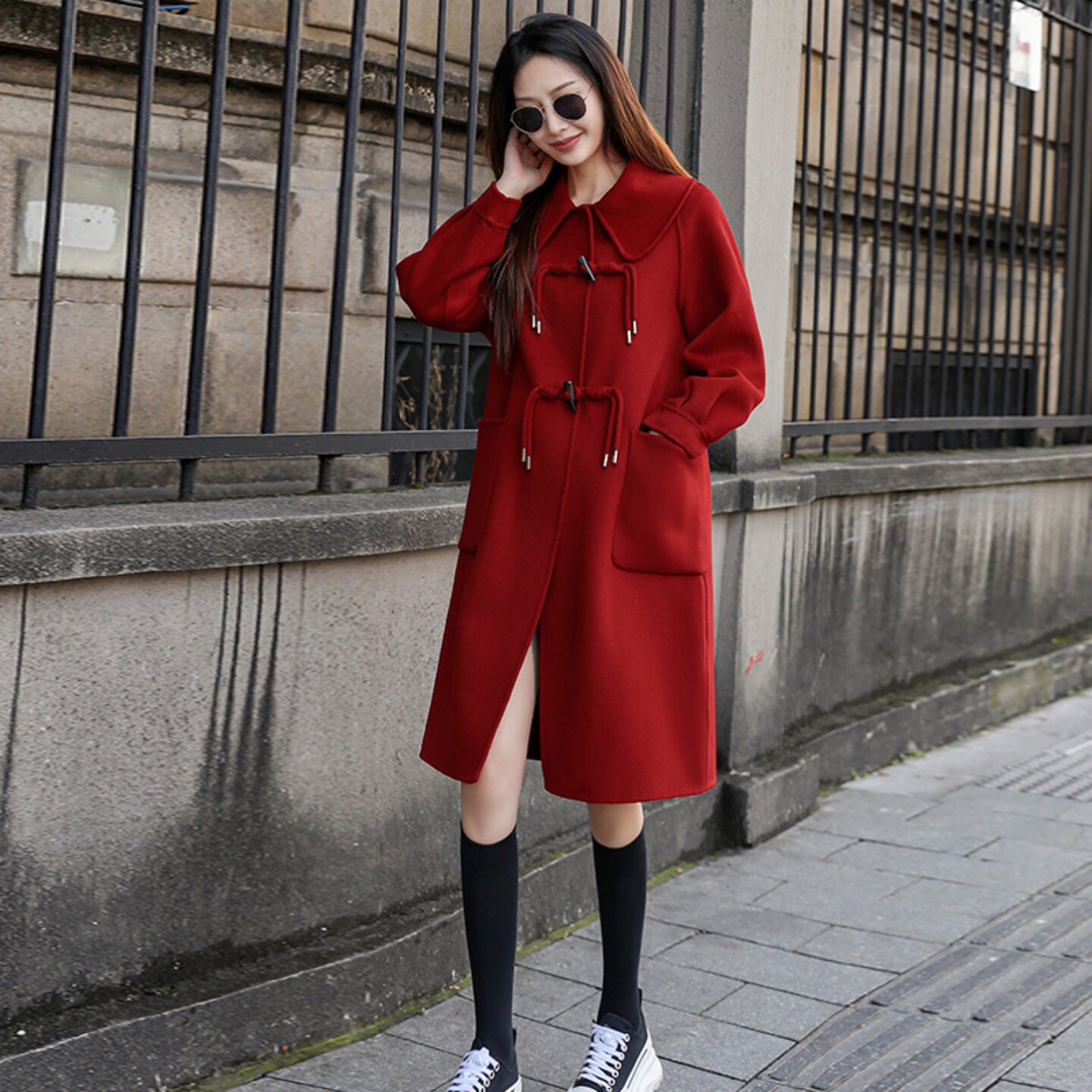 大码女装冬季200斤胖mm宽松显瘦中长款高级红色结婚回门毛呢外套