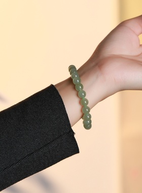 和田玉手串女晴水绿冰葡萄圆珠