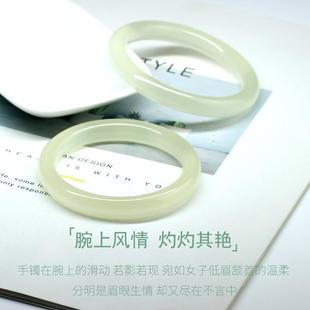 天然青白玉镯子阿富汗玉手镯女古风玉镯女款少女圆条玉石叮当镯