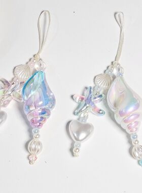 小红书爆款海螺海星咕本链蓝色紫色海洋风耳机链咕本卡册少女挂件