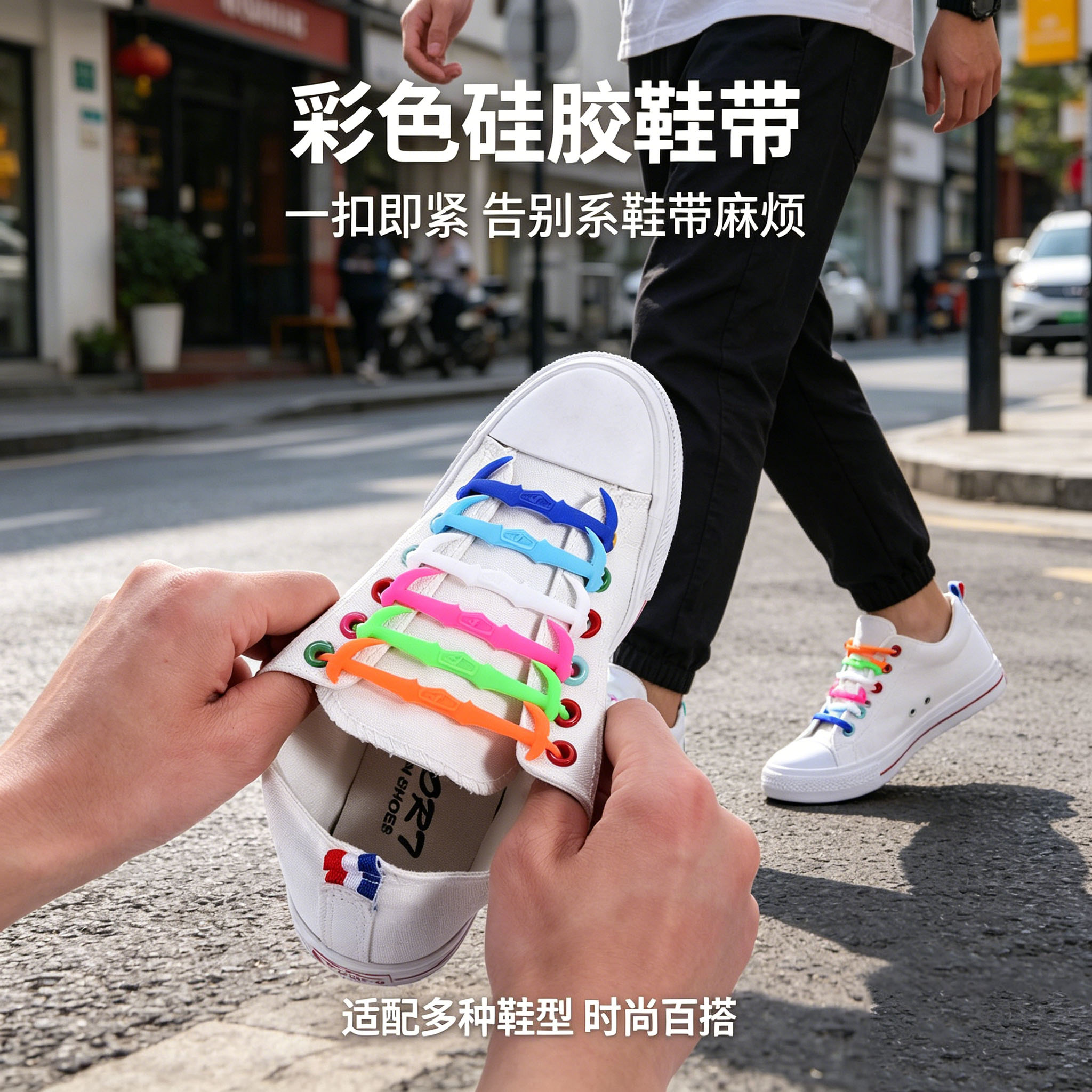 时尚百搭懒人免系硅胶鞋带扣彩色弹力松紧小白鞋通用免洗神器