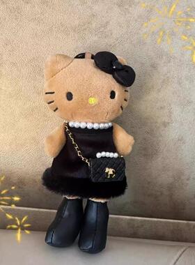 日本代购正版小香风包包挂件黑皮长腿哈喽kitty KT包挂饰公仔玩偶