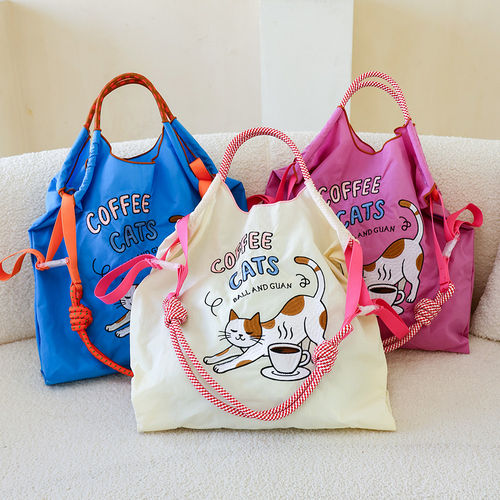 日本正品刺绣咖啡通勤单肩帆布包