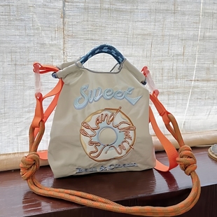 日本代购ball chain购物袋刺绣手提斜跨帆布中号小号袋子mini包包