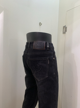 尖嘴鳄时尚休闲牛仔裤二四冬新款黑色雪尼尔薄绒保暖长裤56015新