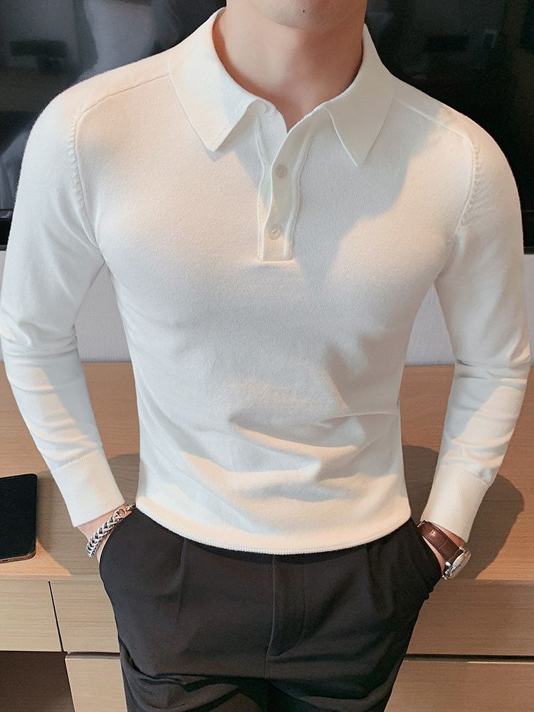 가을 겨울 남성용 라펠 스웨터 새로운 트렌디한 슬림 솔리드 컬러 스웨터 하이엔드 다목적 긴팔 폴로 바닥 셔츠
