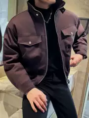 New Autumn and Winter Windproof Stand-Up Collar Thickened Cotton Jacket for Men, Loose Short Style with Multiple Pockets and Stylish Design