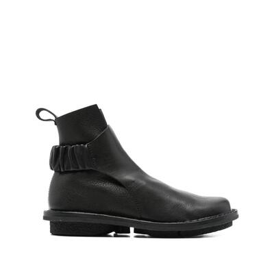 代购Trippen女士切尔西靴透气耐磨防滑轻便黑色圆头平跟褶皱设计