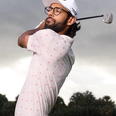 代购travis mathew男士高尔夫运动Polo衫短袖印花粉色大师赛限定