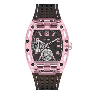 代购GUESS女士腕表计时多功能防水夜光粉色透明硅胶矩形运动休闲