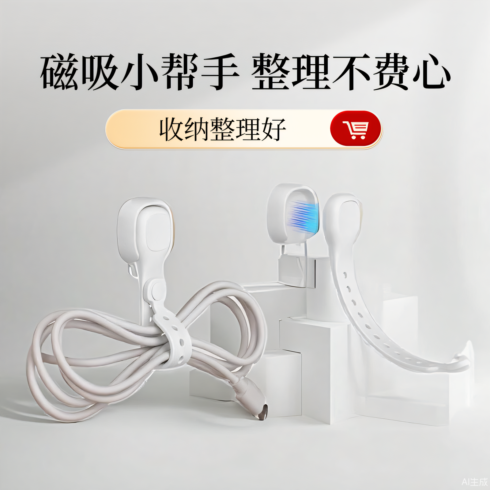 磁吸耳机线数据线电源线硅胶扎带收纳整理绕线器束线带子