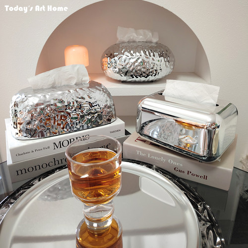 高颜值轻奢极简纸巾盒银色餐巾盒