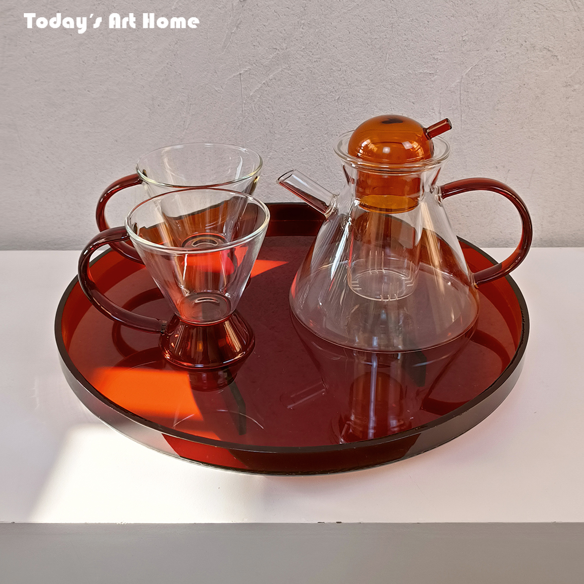 TODAYART现代北欧茶具透明玻璃咖啡茶壶耐高温茶杯琥珀色茶盘套装
