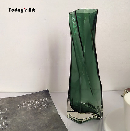 TODAYART几何花瓶绿色透明玻璃花器客厅简约现代北欧餐厅插花摆件