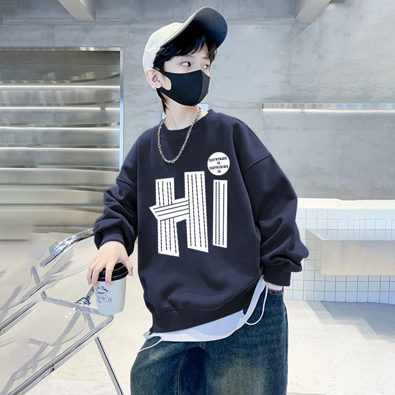 儿童装男童卫衣秋冬加绒2023新款中大童男孩韩版宽松休闲无帽上衣