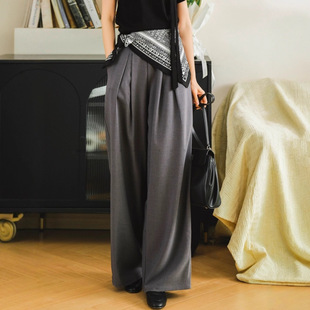 2025新款秋冬气质天丝羊毛阔腿西裤女设计感宽松遮胯显瘦直筒长裤
