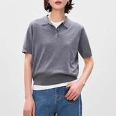 针织衫 2025早秋新款 简约T恤女MIU风精纺100%澳洋毛POLO领上衣短袖