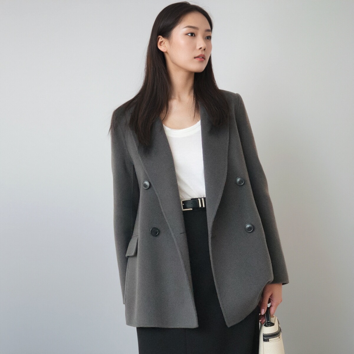 秋冬羊绒双面呢短款通勤毛呢大衣