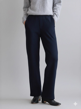 冬季毛呢鹅绒裤女DownPlus安心羽绒裤90白鹅绒高腰直筒羊毛长裤子