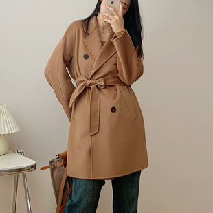 M家短款101801Guine纯山羊绒外套女秋冬新款高端系带双面羊绒大衣