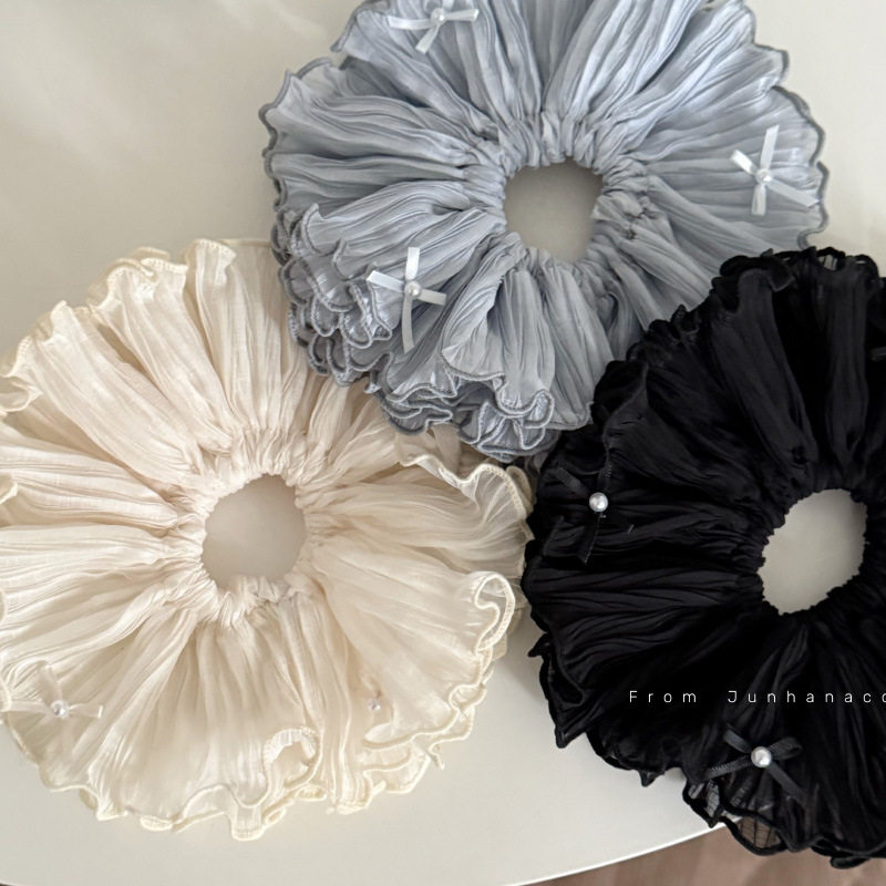 甜美加大号珍珠蝴蝶结双层大肠发圈女韩系扎头发侧低马尾发绳头绳