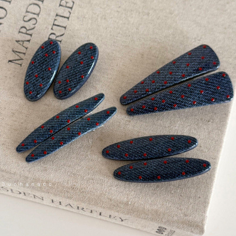 高级质感牛仔蓝波点水滴发夹刘海侧边夹红点滴油碎发卡发饰女,饰品/流行首饰/时尚饰品新,发饰,淘宝优惠券,粉丝福利购,淘宝优惠卷