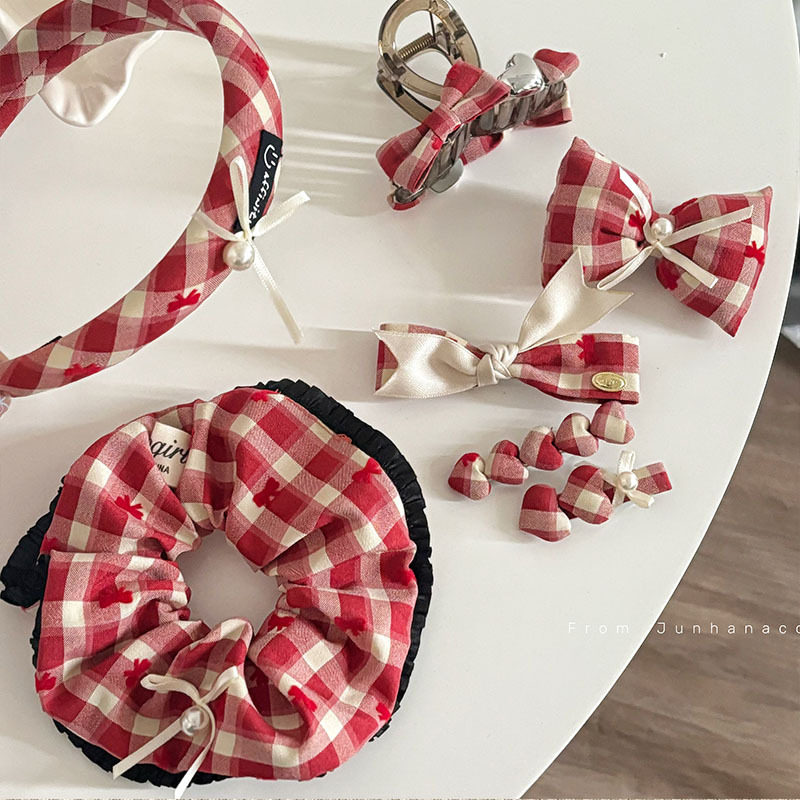 红色系格纹发夹蝴蝶结发卡抓夹发箍绳甜美布艺女碎发饰,饰品/流行首饰/时尚饰品新,发饰,淘宝优惠券,粉丝福利购,淘宝优惠卷