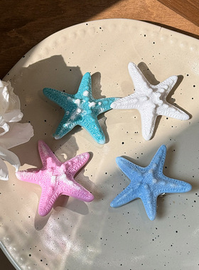 海岛度假~蓝色立体海星发夹女甜酷海边度假鸭嘴夹侧边刘海夹发饰
