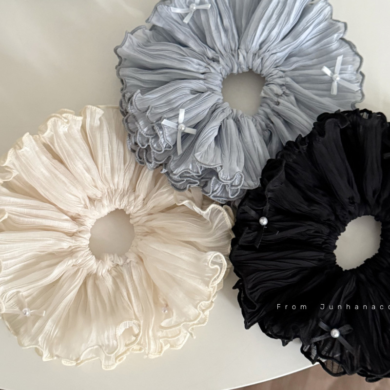 甜美加大号珍珠蝴蝶结双层大肠发圈女韩系扎头发侧低马尾发绳头绳