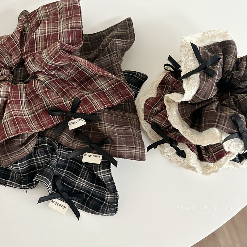 学院风格纹蝴蝶结方巾发圈大肠圈女韩系方形低马尾发绳扎头发头绳