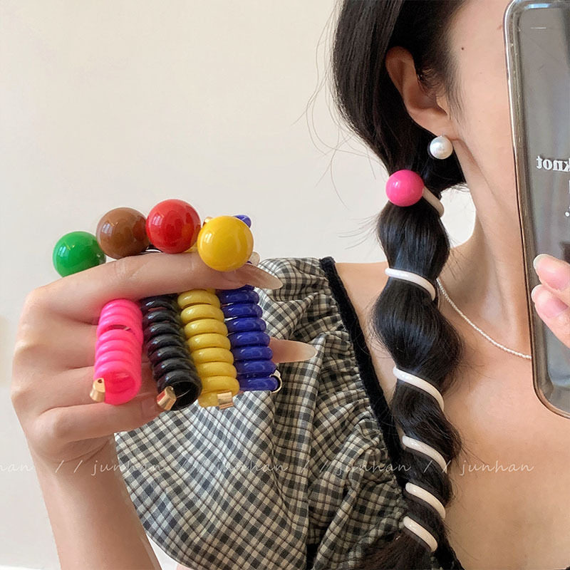 可爱糖豆日系直条电话线发圈女ins泡泡辫头绳高级感发饰